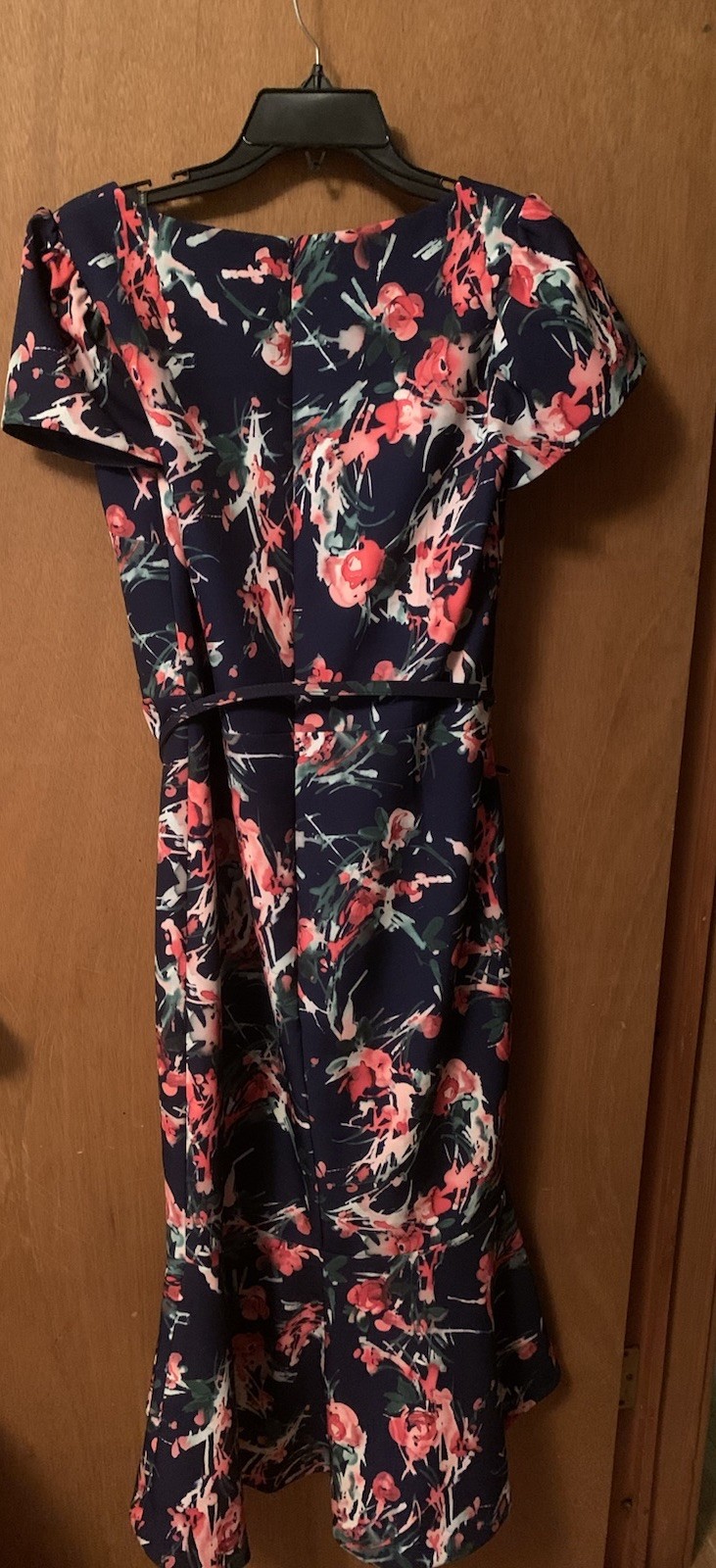 David Meister Cap Sleeve Belted Floral Print Stretch Lined Sheath Dress Size 10