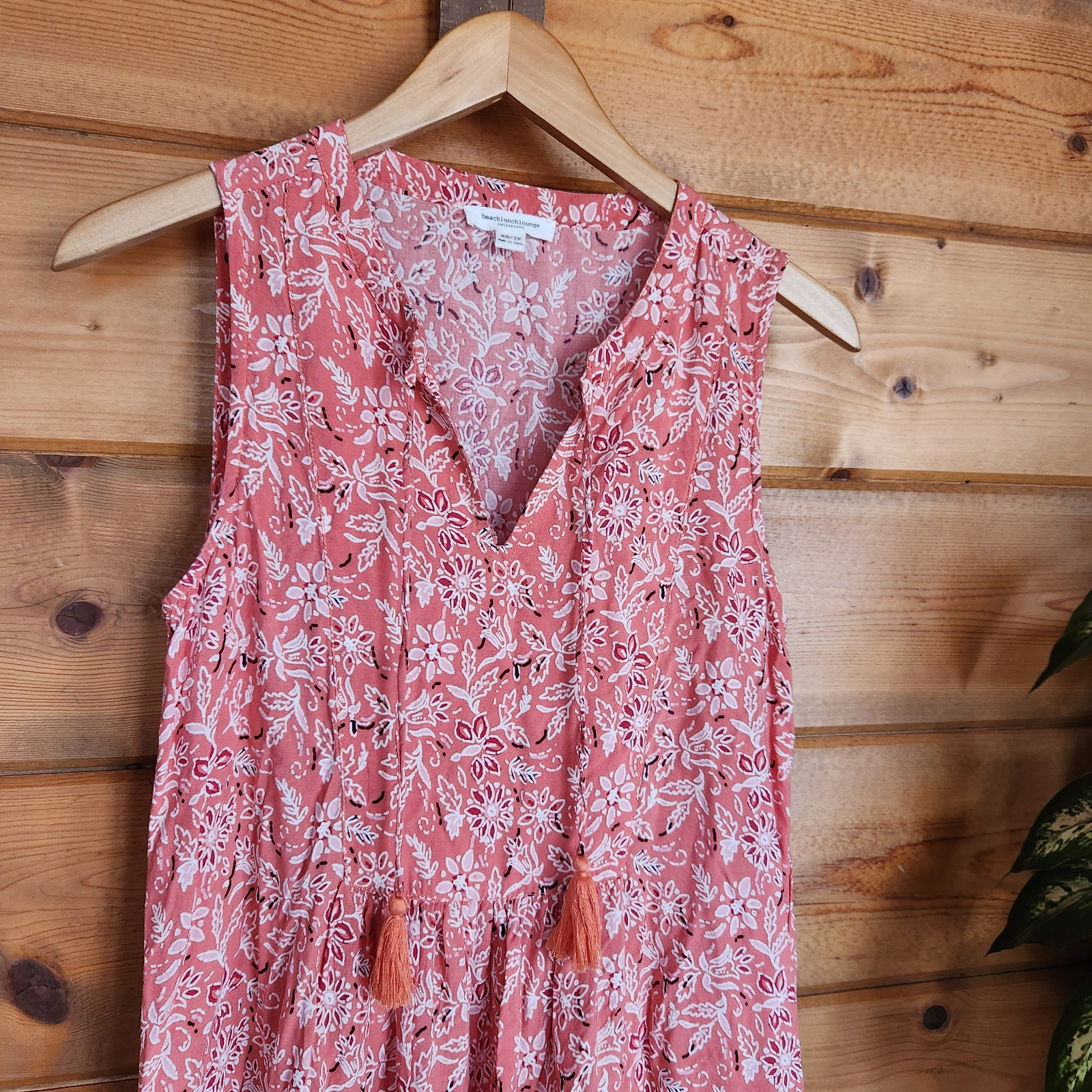 Beach Lunch Lounge Maxi Dress Sleeveless Floral Damask Boho Pleated Tassle Sz XS
