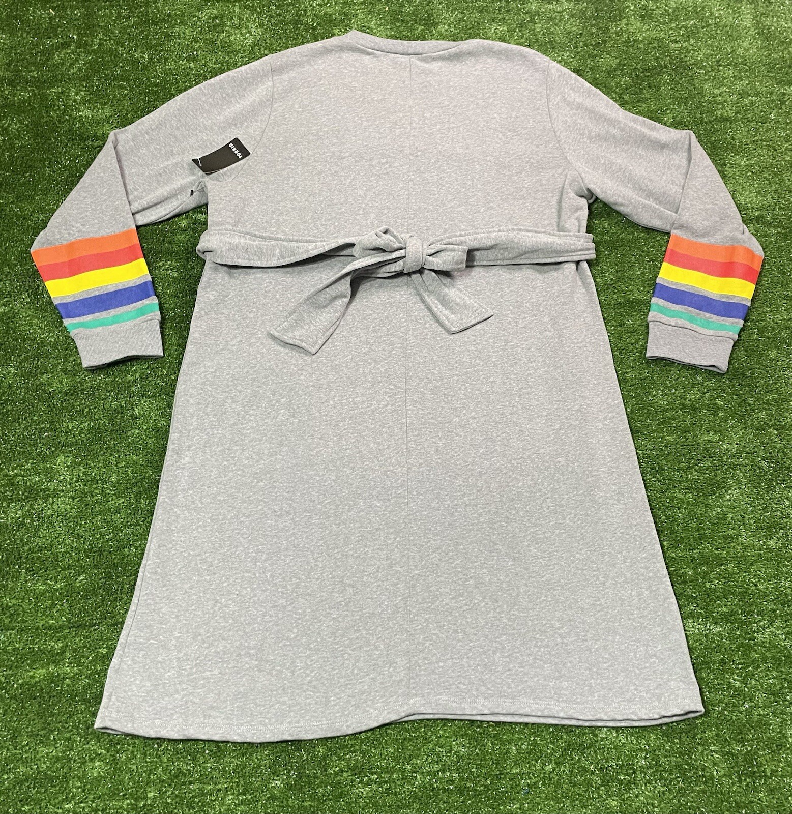NEW WITH TAGS Torrid Gray Sweater Dress with Rainbow Sleeves And Rope Belt 2X