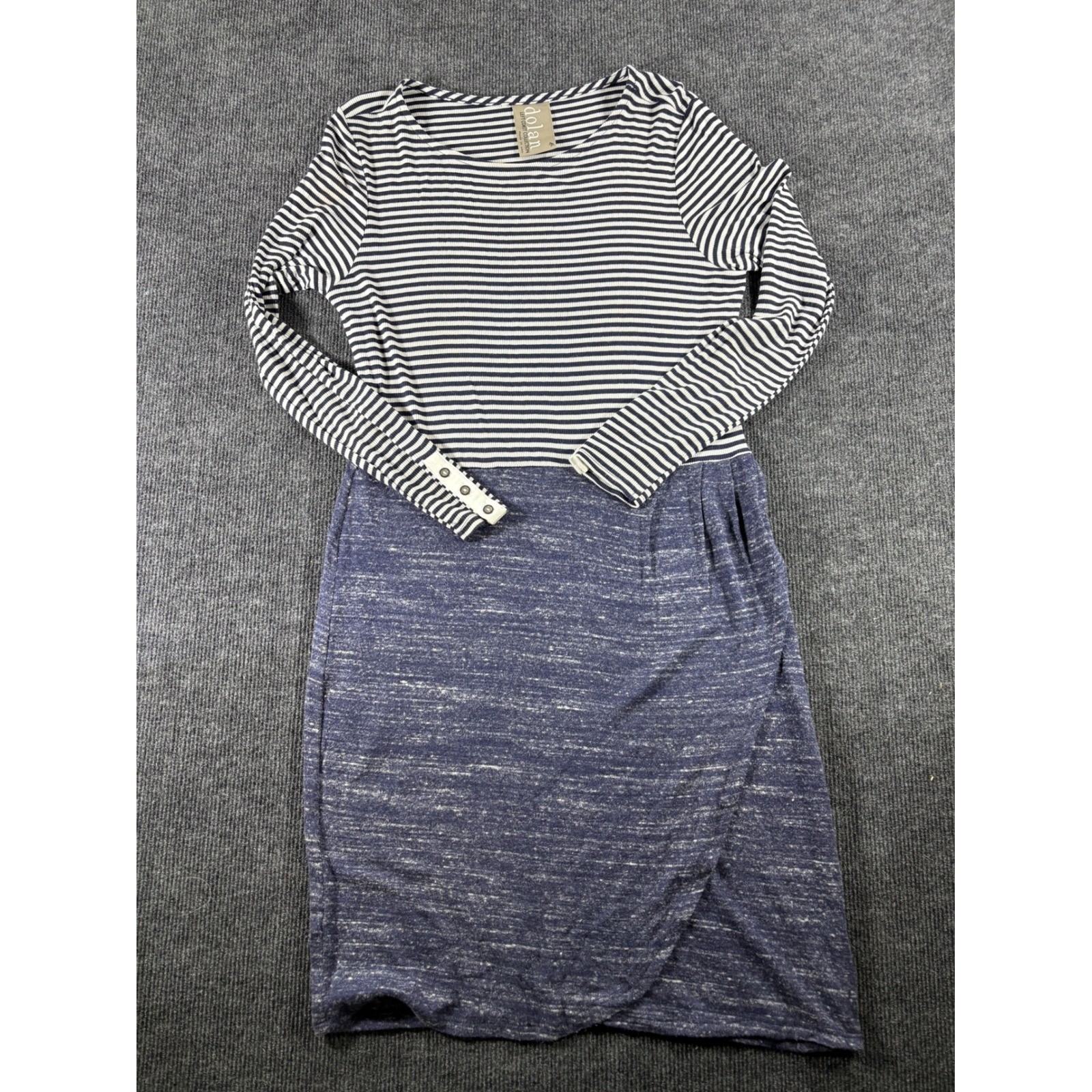 Dolan Left Coast Collection Striped Mixed Media Wrap Dress Navy White Medium