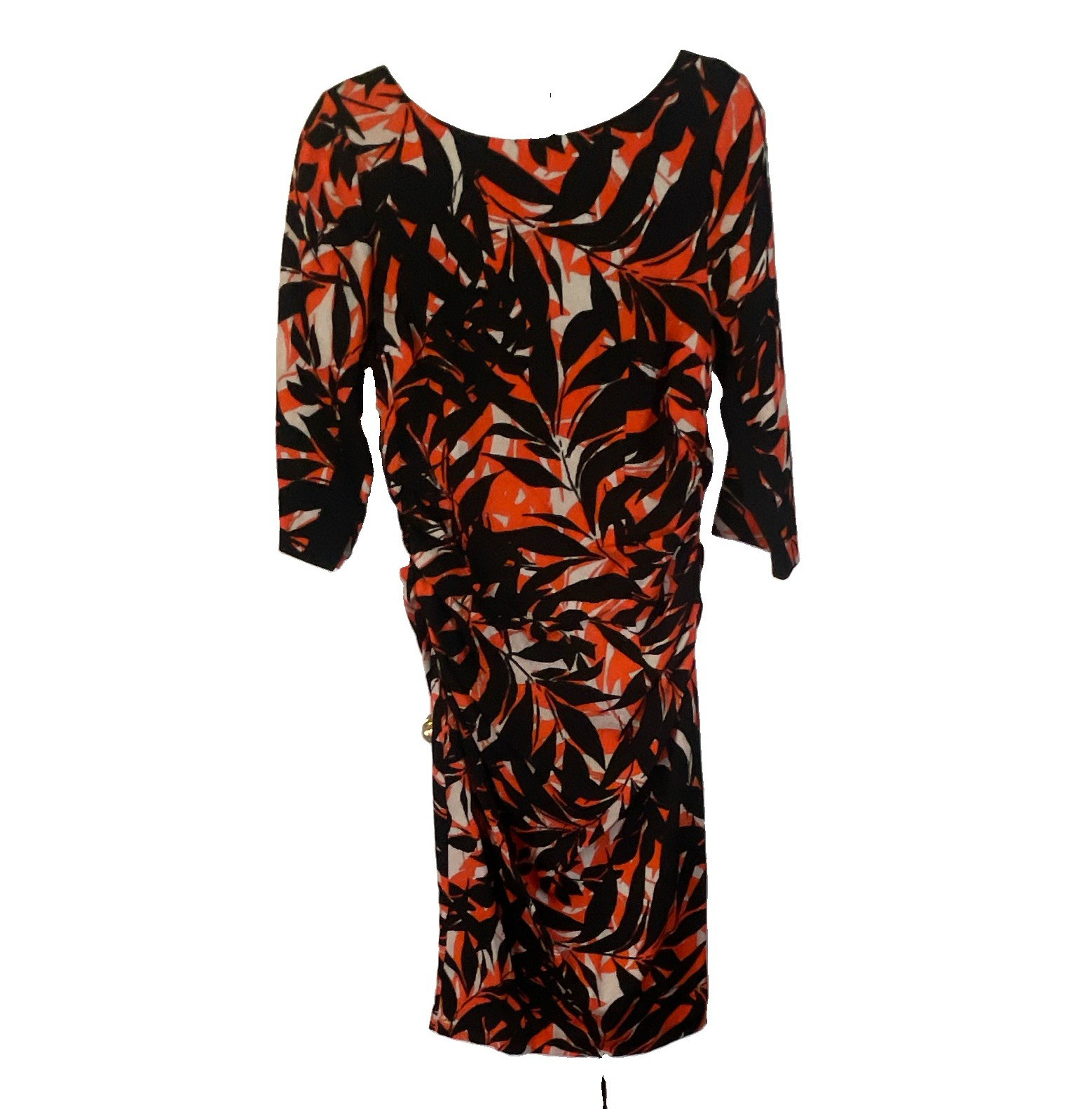 Tracy Reese Silk Floral Ruched Sheath Dress 3/4 Sleeve Boat Neck Zip Size 12