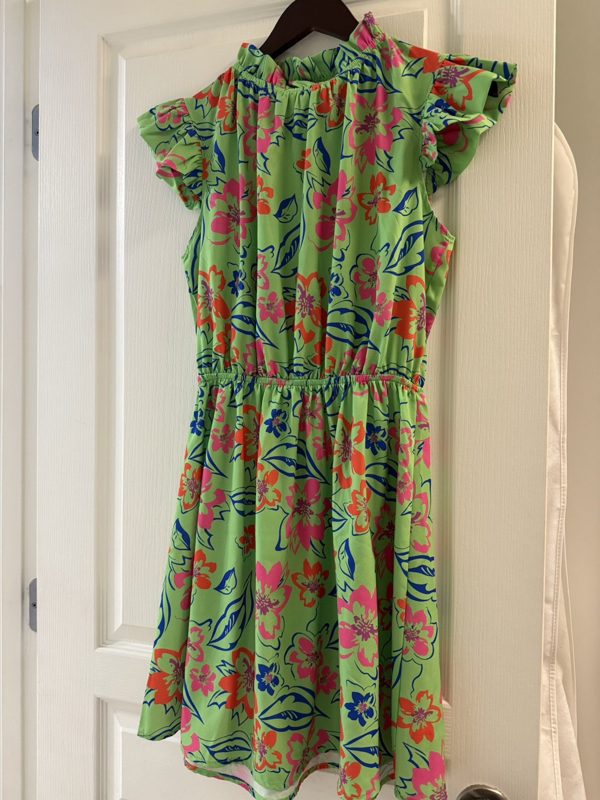 FIRST LOVE By Lovelyn Floral Ruffled Flutter Sleeve Cinched Waist DRESS Small