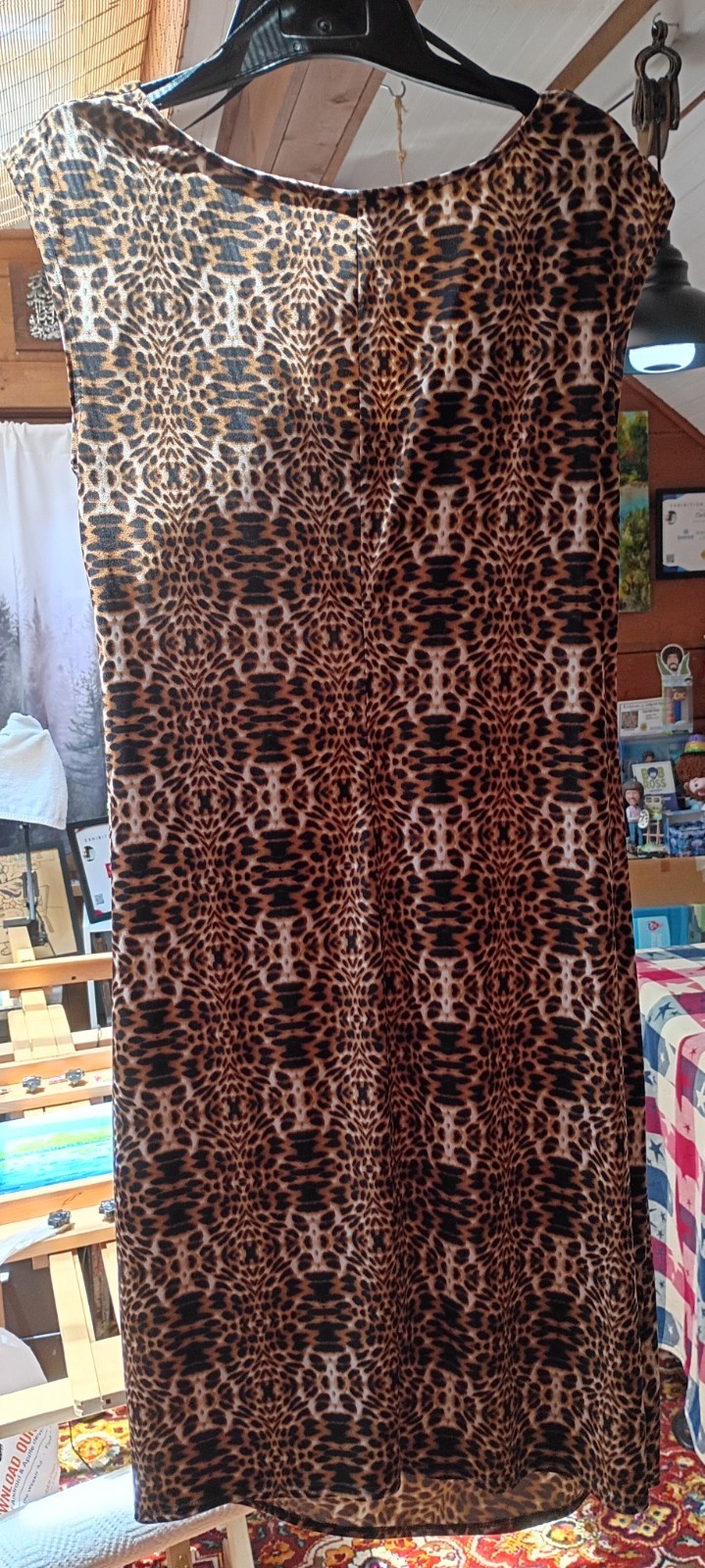 Laundry by Design Leopard Animal Print Sheath Dress L Sleeveless Knit Stretch