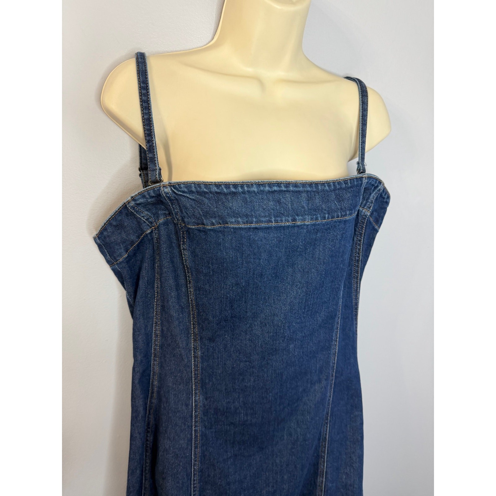 GAP Strapless Denim Midi Dress Ajustable Straps Dark Wash Casual Women’s L New