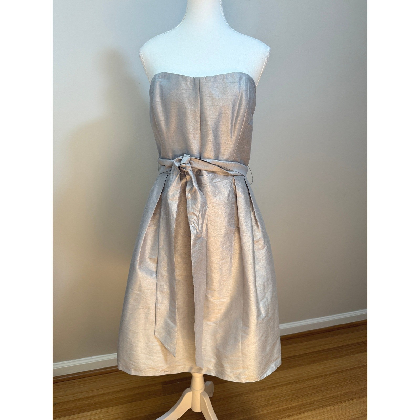 JS Boutique Strapless Cocktail Dress 16 Silver Tie Waist Cocktail Shimmer