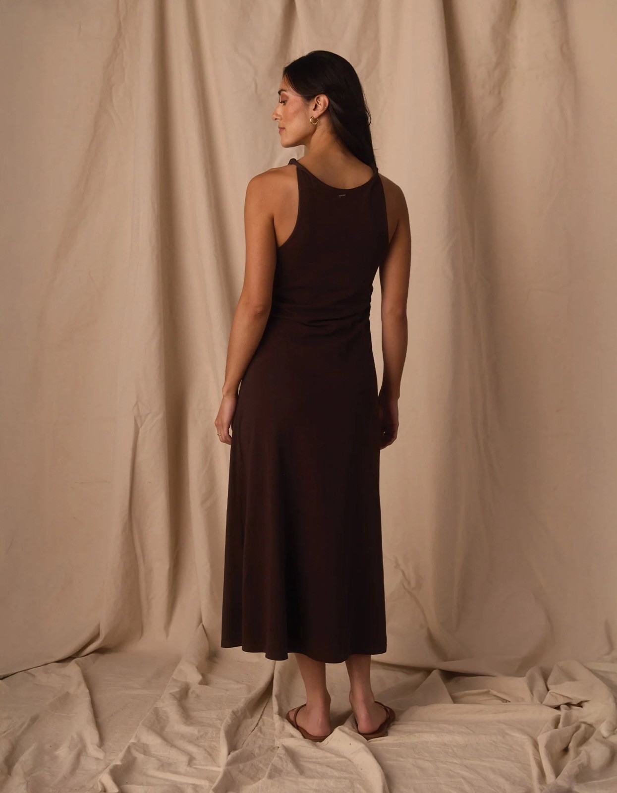 The Normal Brand Women’s Jersey Draped Midi Dress Umber $108 MSRP Size M