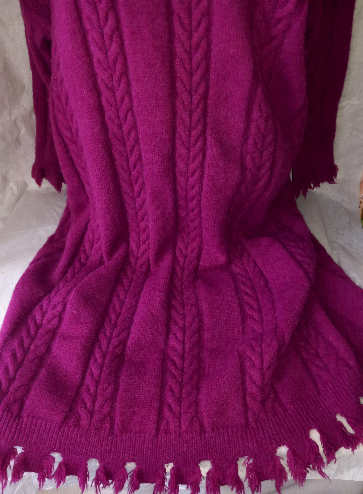 COZY! OVERSIZED PURPLE CABLE KNIT WOOL BLEND CHUNKY LONG DRESS SWEATER