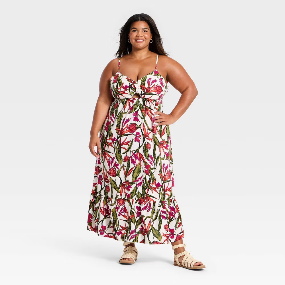 Women Beaded Strap Printed Maxi Dress – A New Day Pink 3X