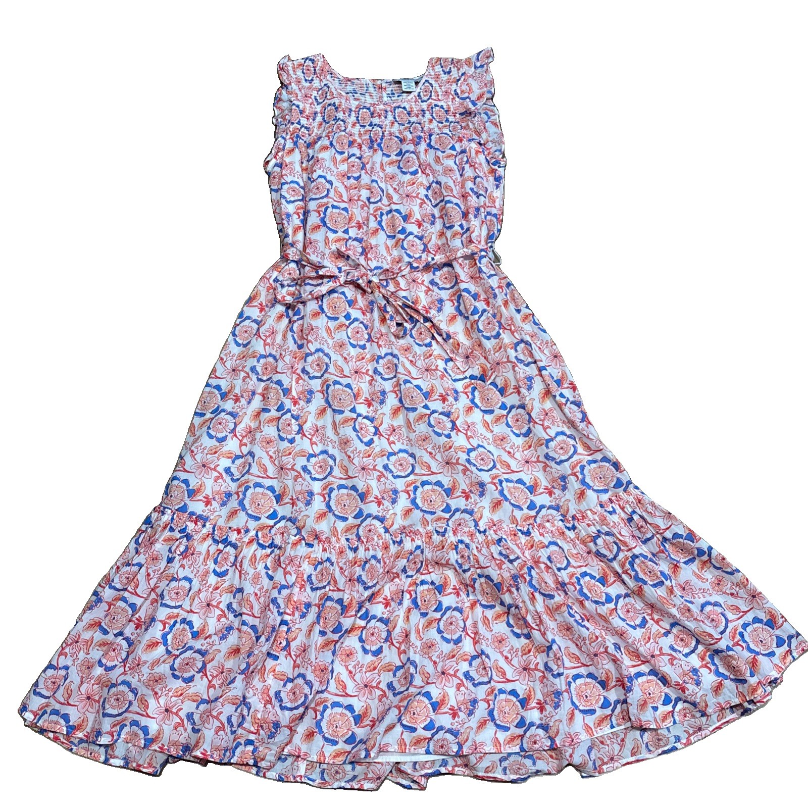Vineyard Vines Size Medium Floral Print Maxi Dress With Tie Cotton Lined