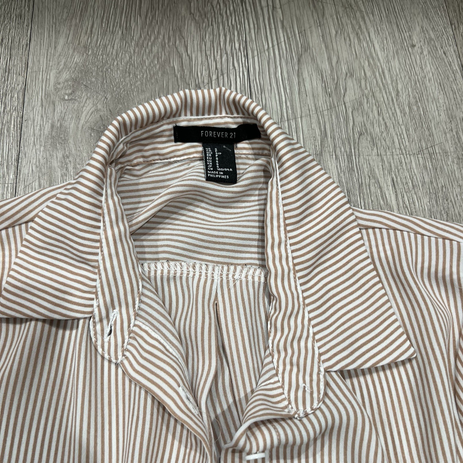 Forever 21 Brown and Beige Striped Long Sleeve Shirt Dress Women’s Size Small