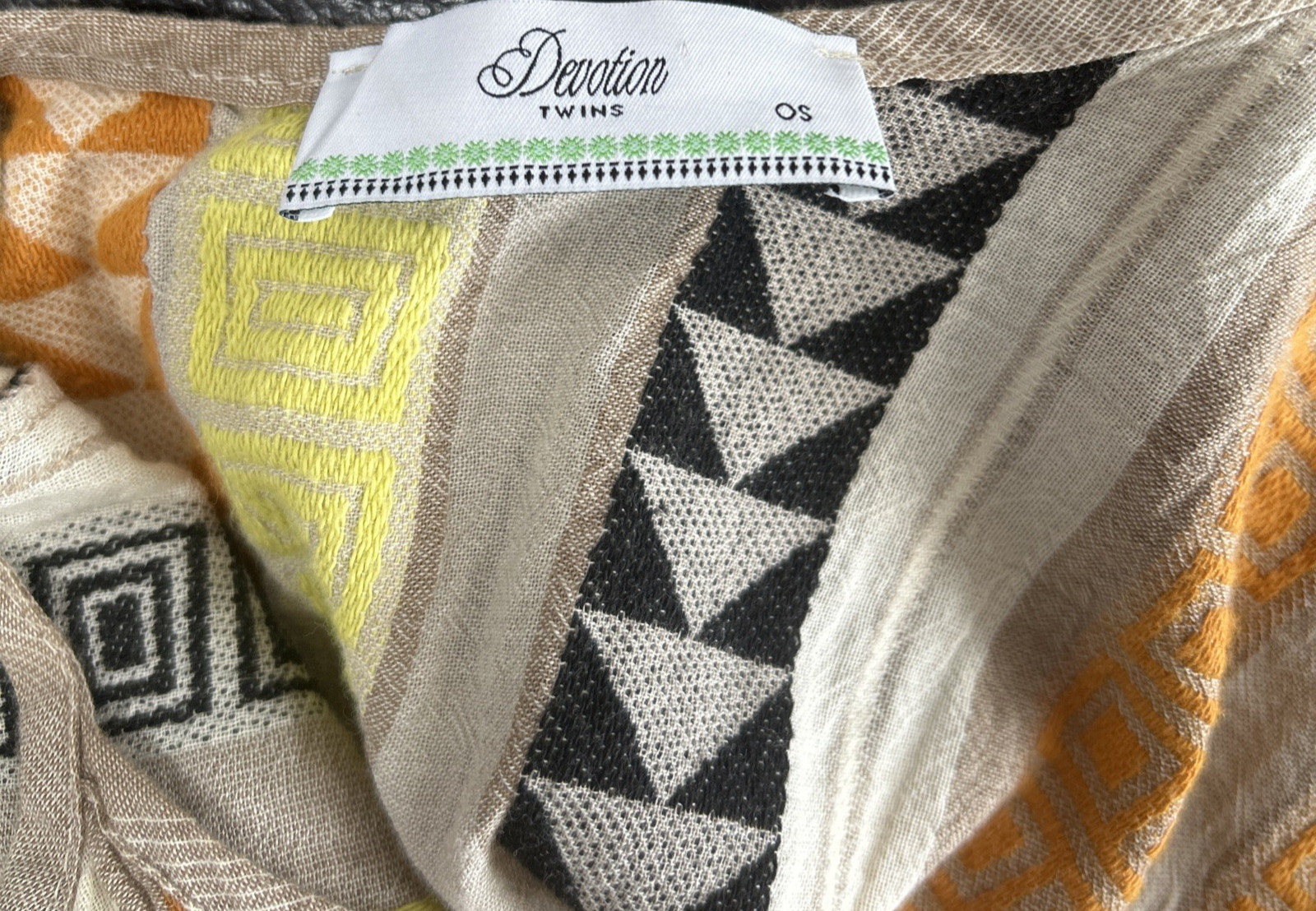 Devotion Twins Skiropoula Long Maxi Dress Cotton Geometric Tiered Boho One Size