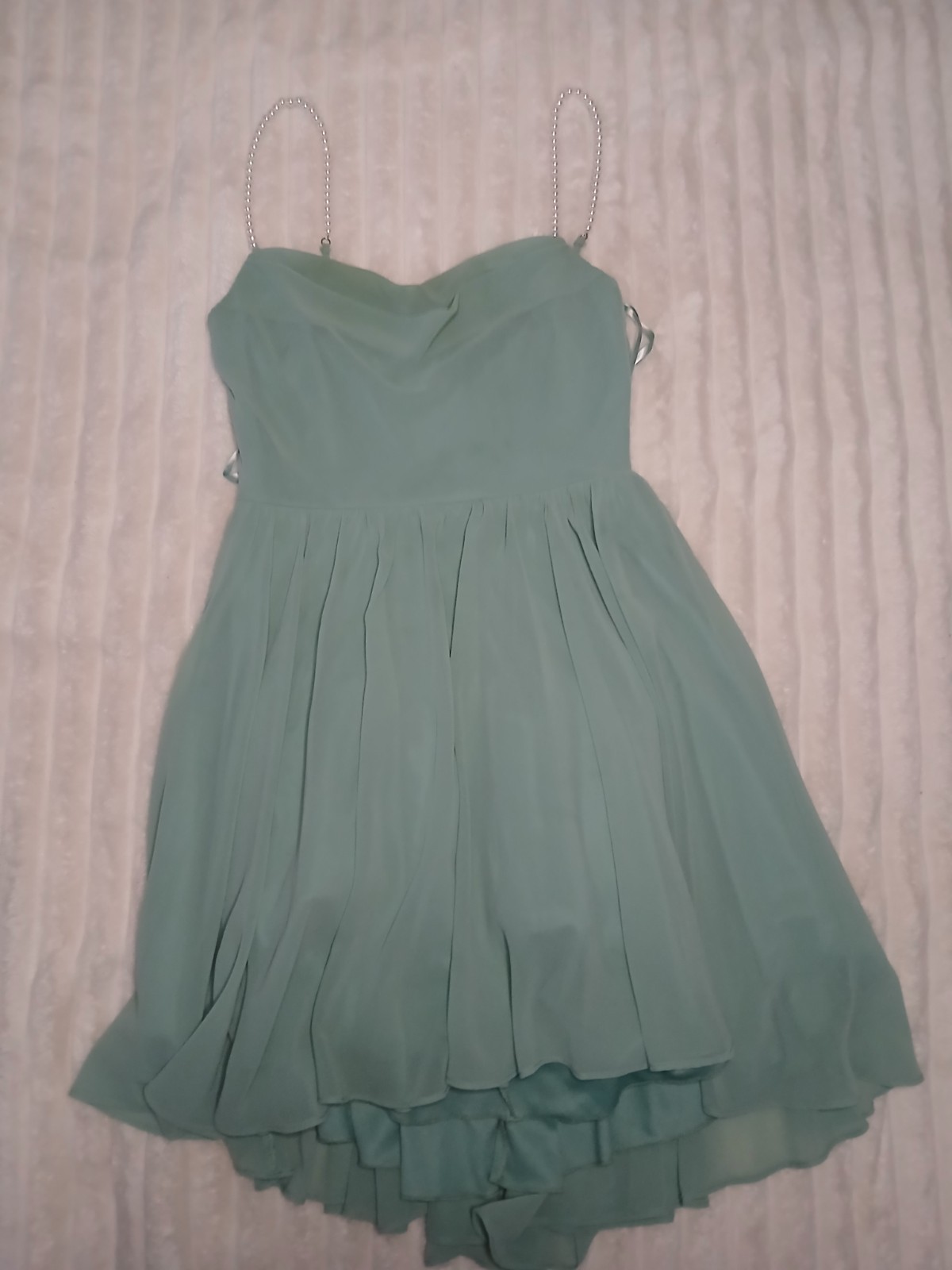 Green Sleeveless Spaghetti Strap Formal Dress, Size M Regular