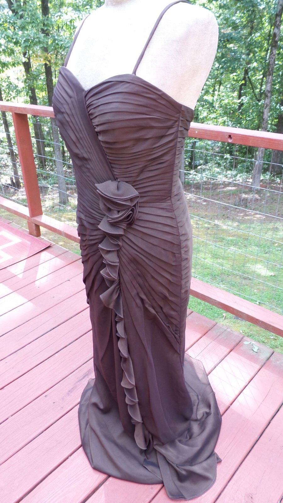 NEW- BARI JAY – Sheer Chiffon Brown Holiday Formal Evening Dress 12