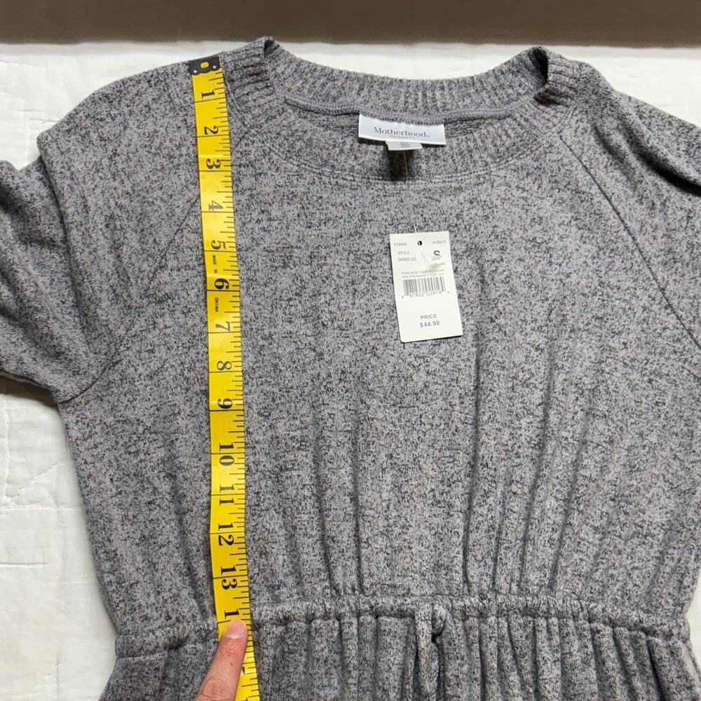 Motherhood Maternity NWT Gray Knit Drawstring Waist Long Sleeve Midi Dress