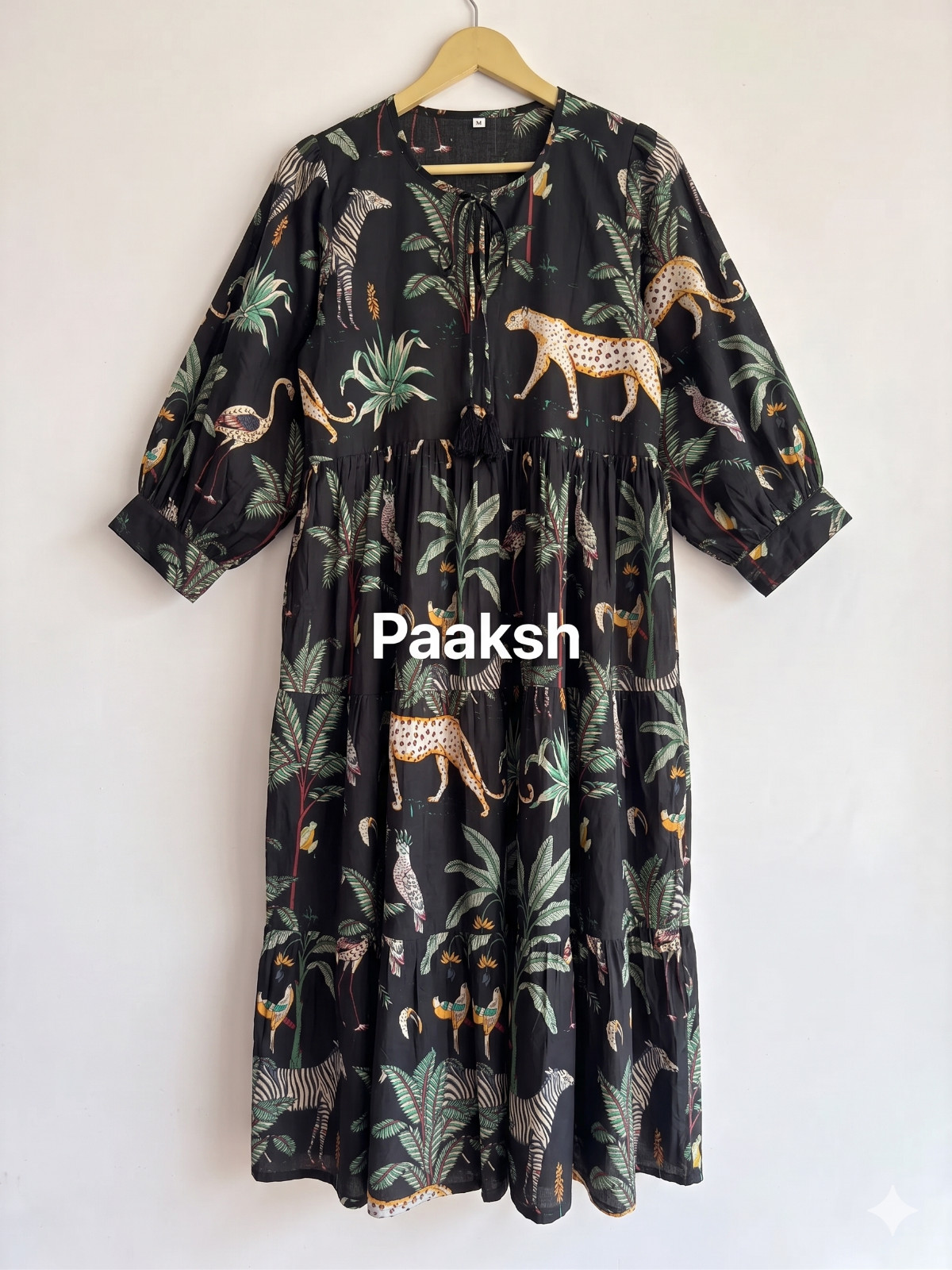 Cotton Dress for Women’s Animal Printed Midi Summer Dressing Gown (Black)