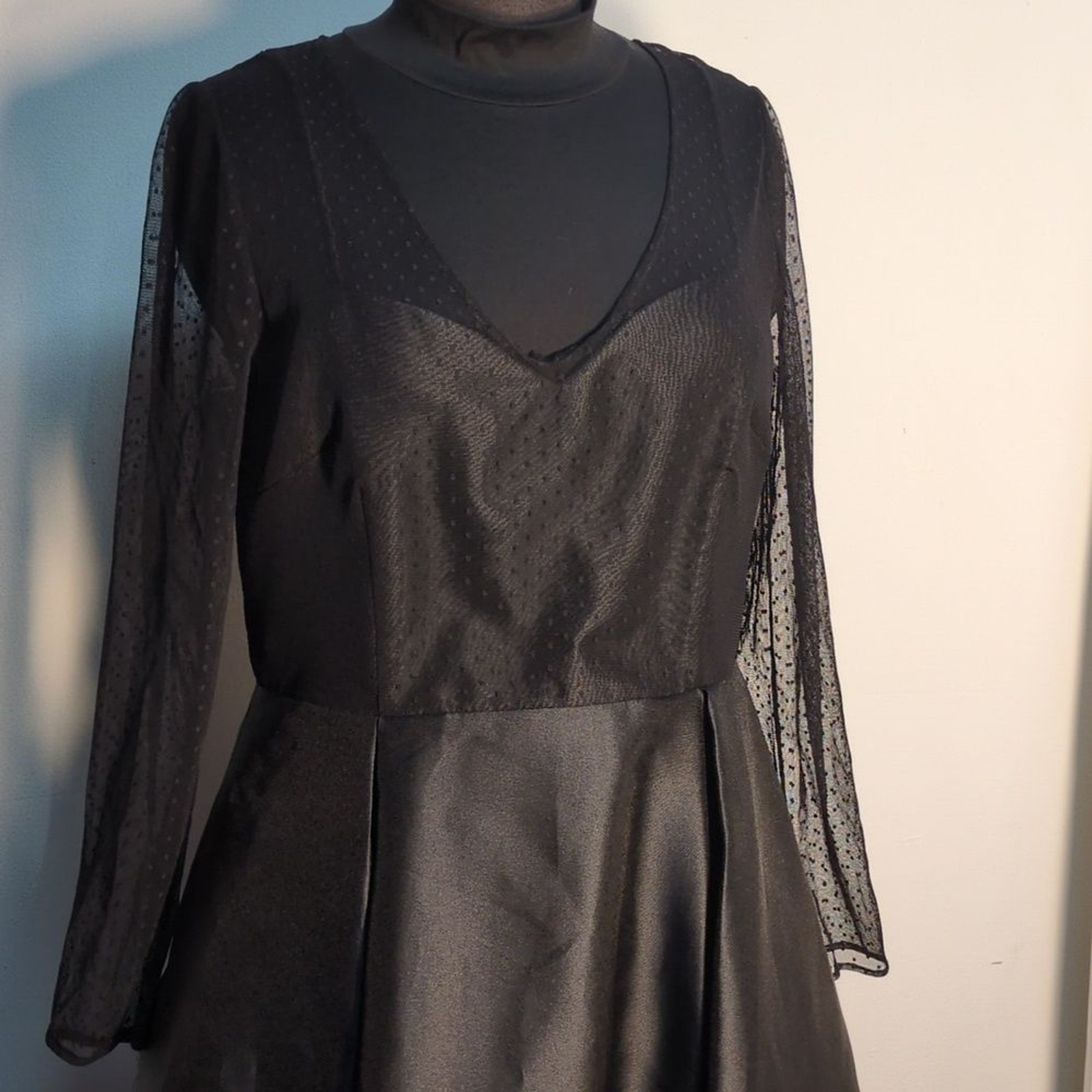 Adrianna Papell Black Textured Swiss Dot Tafetta Midi Dress, Size 14 UNDERSIZED