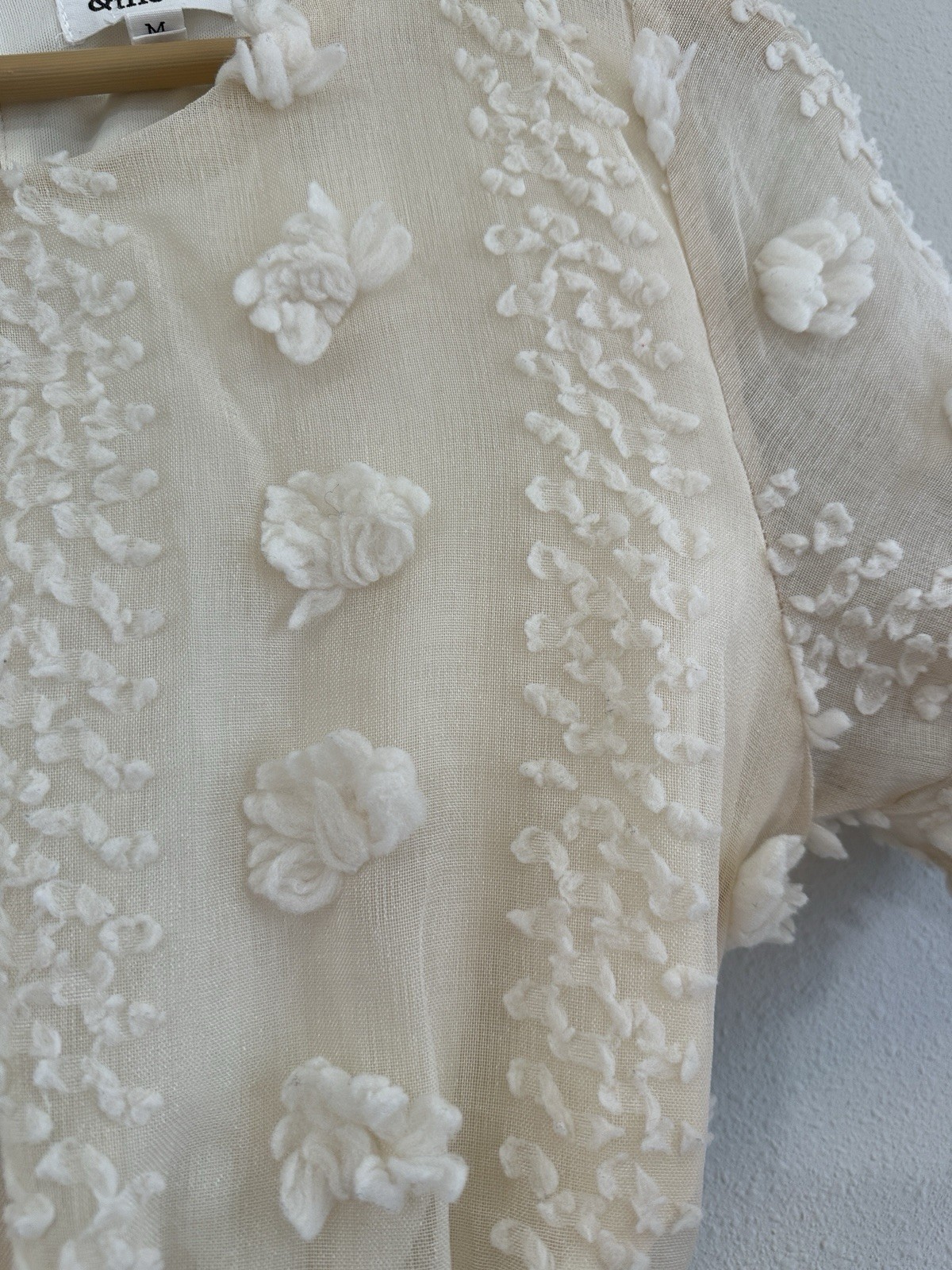 &Merci Ivory Textured Mini Dress 3D Pom Pom Floral Appliqués Size MEDIUM