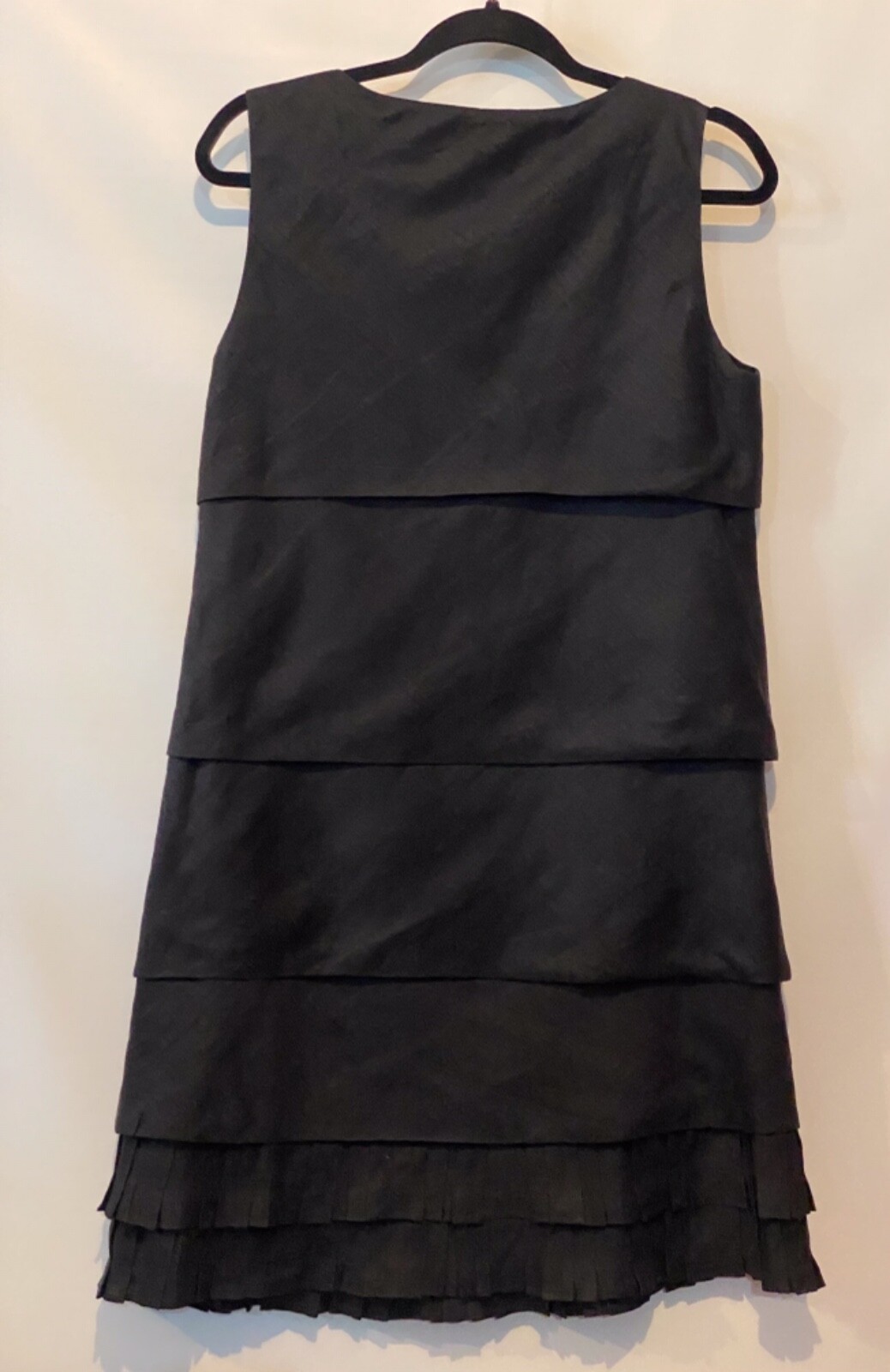 Cortefiel US S Black Linen Layered Lined Sleeveless Short Dress UK M EUR M