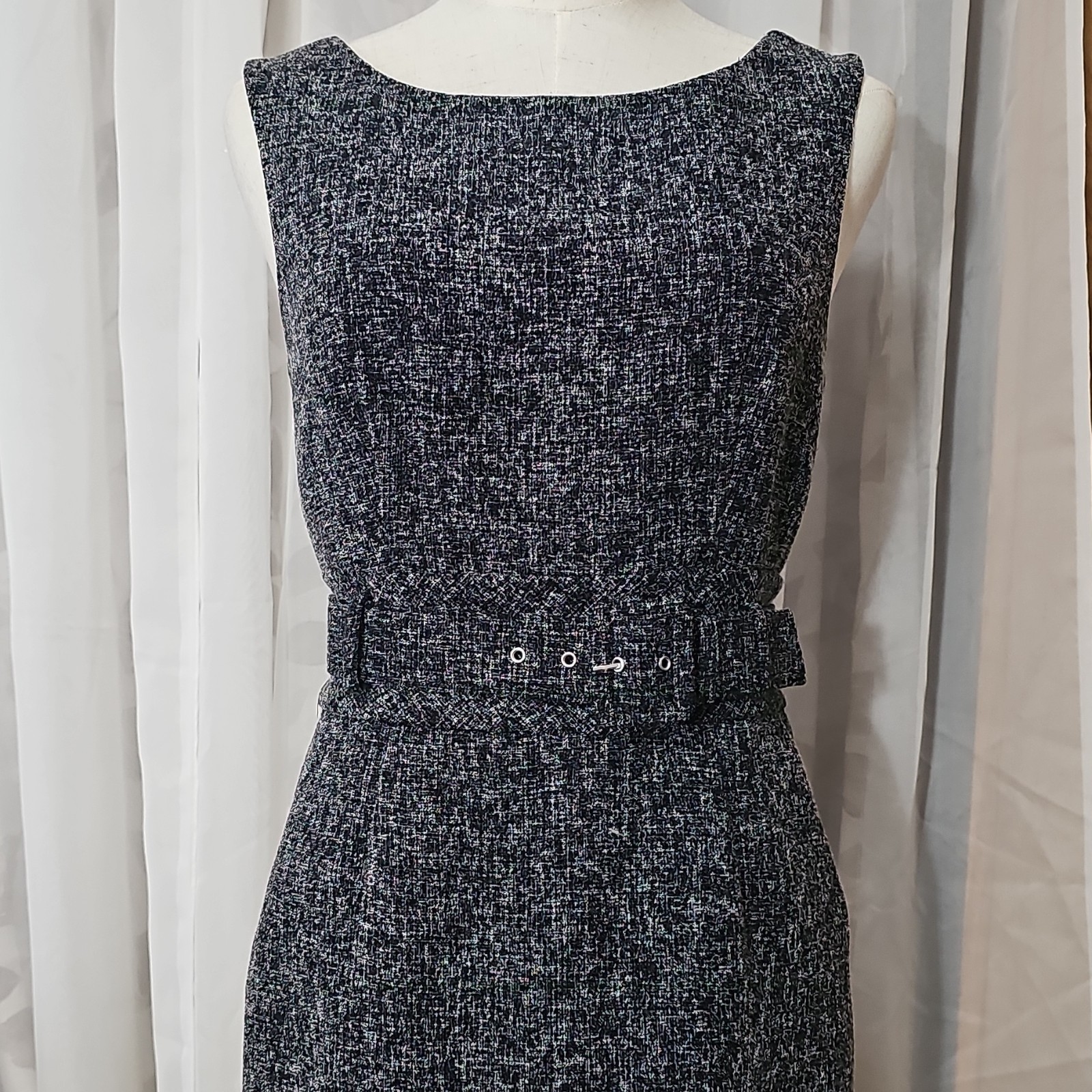 Banana Republic Tweed Sheath Dress Size 4 Black/White Sleeveless Belted