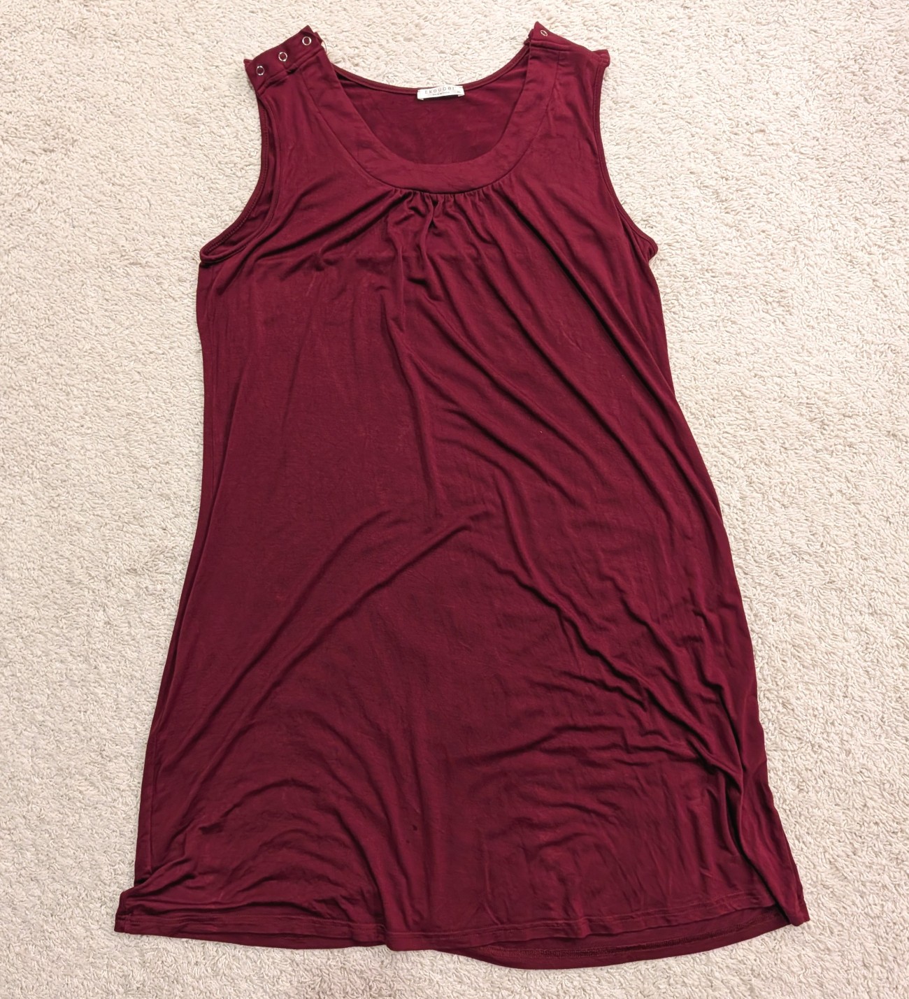 Ekouaer berry red sleeveless snap shoulder midi dress size XL