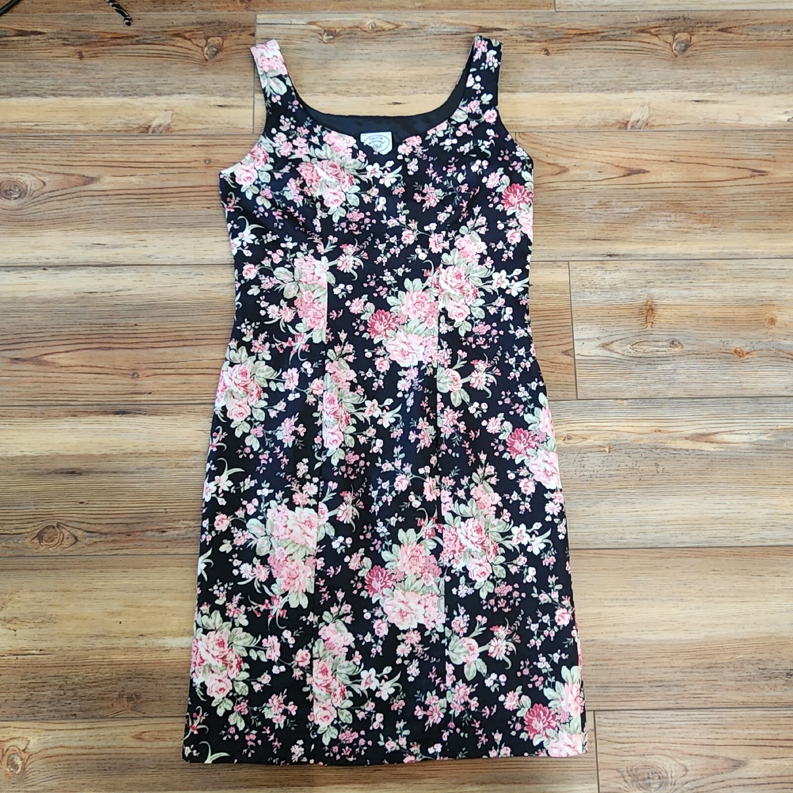 Vintage Laura Ashley Dress Womens 6 Black Pink Floral Sleeveless Y2K 90s