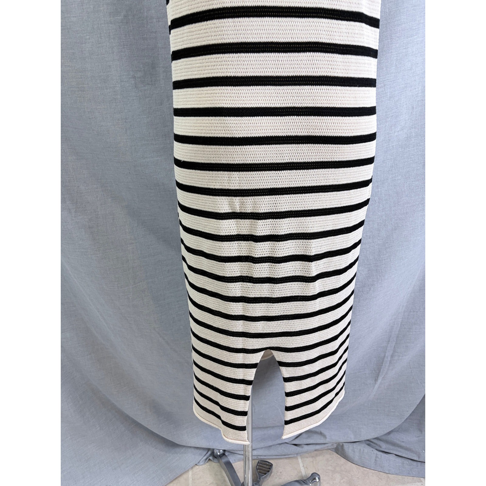 mello. Los Angeles Striped Knit Midi Dress Distressed Neck Cream Black Medium