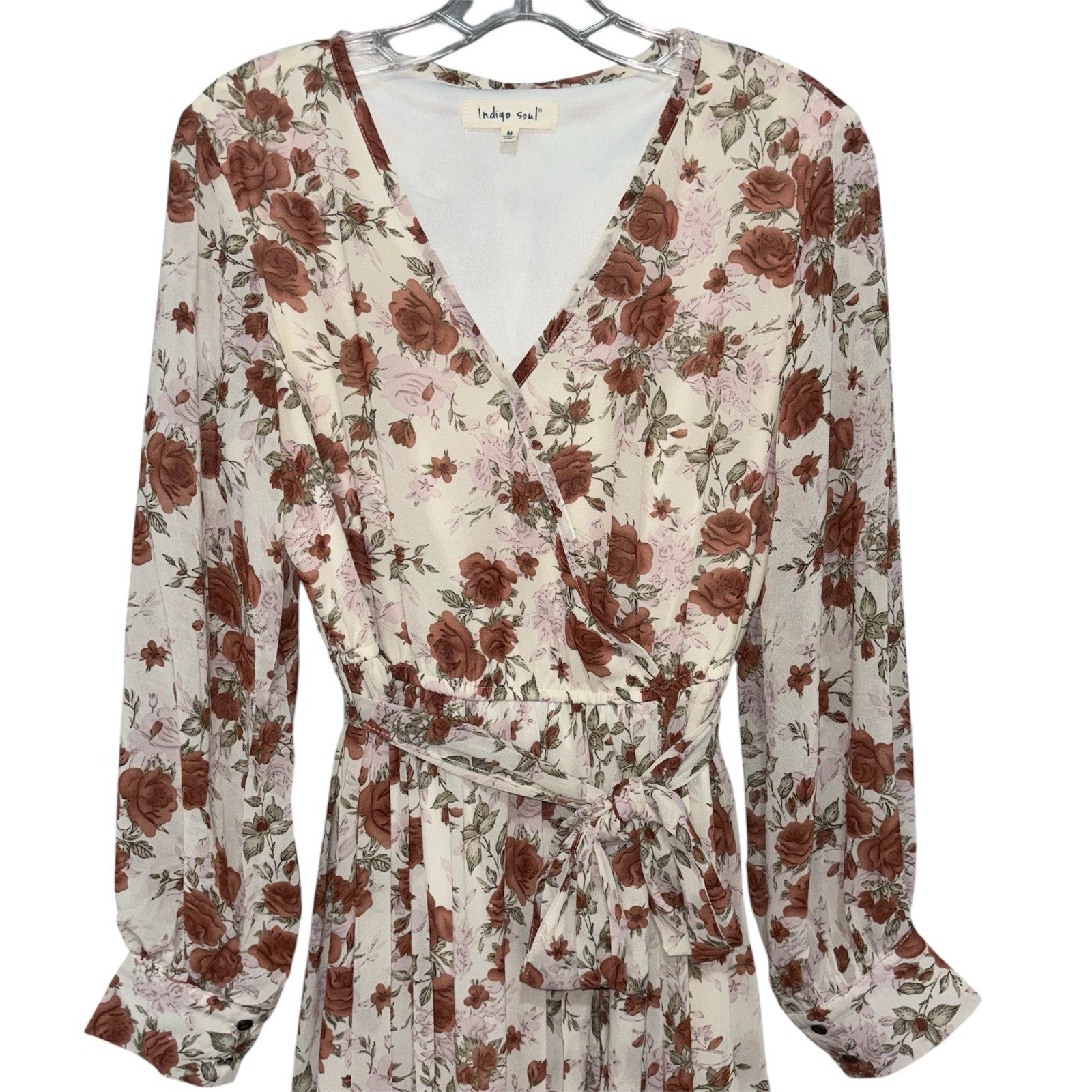 Indigo Soul Rust/Pink Floral Long Sleeve Lined Maxi Dress Sz M Cottagecore