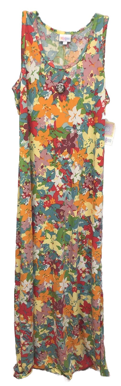NWT Lularoe Large Blue Orange Pink White Mauve Floral Dani Maxi Column Dress