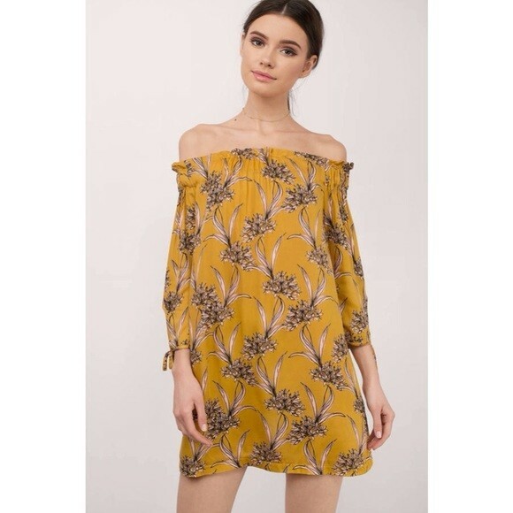 MinkPink Sri Lanka Floral Off Shoulder Mini Dress Yellow Size S Retail $100