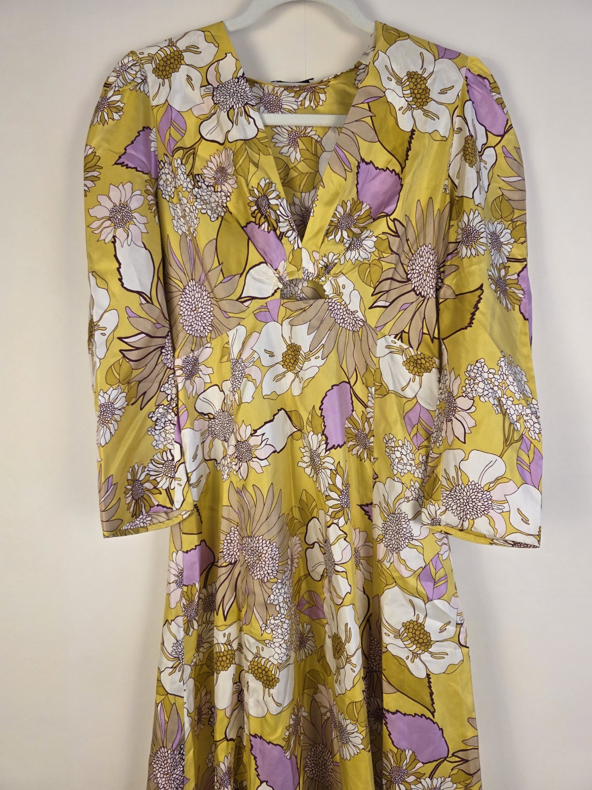 Sandro Giorgia 100% Silk Floral Printed Midi Dress Size 34 UK 6