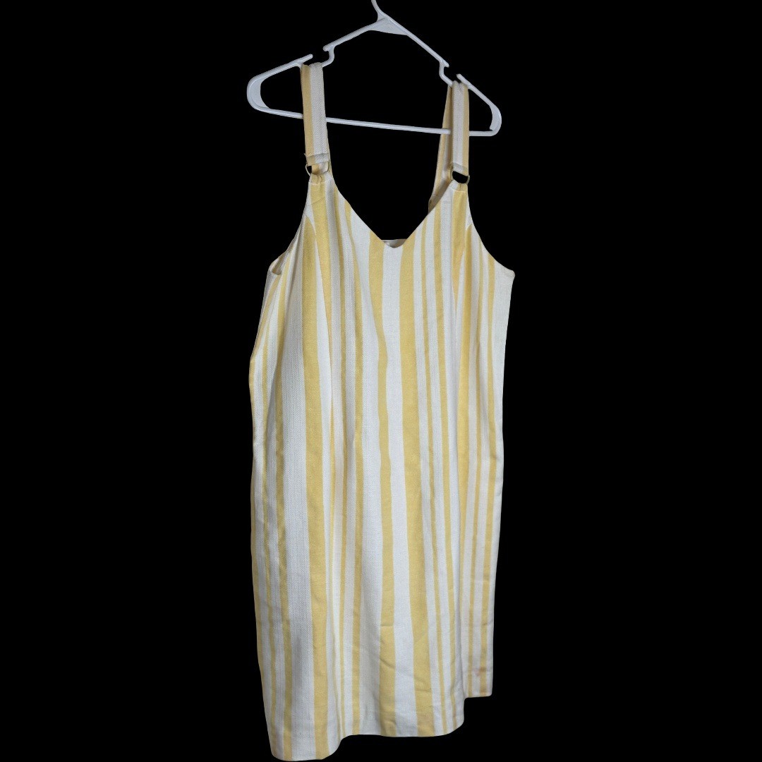 Cato Yellow White Striped Pinafore Shift Dress Womens Medium Cotton Blend