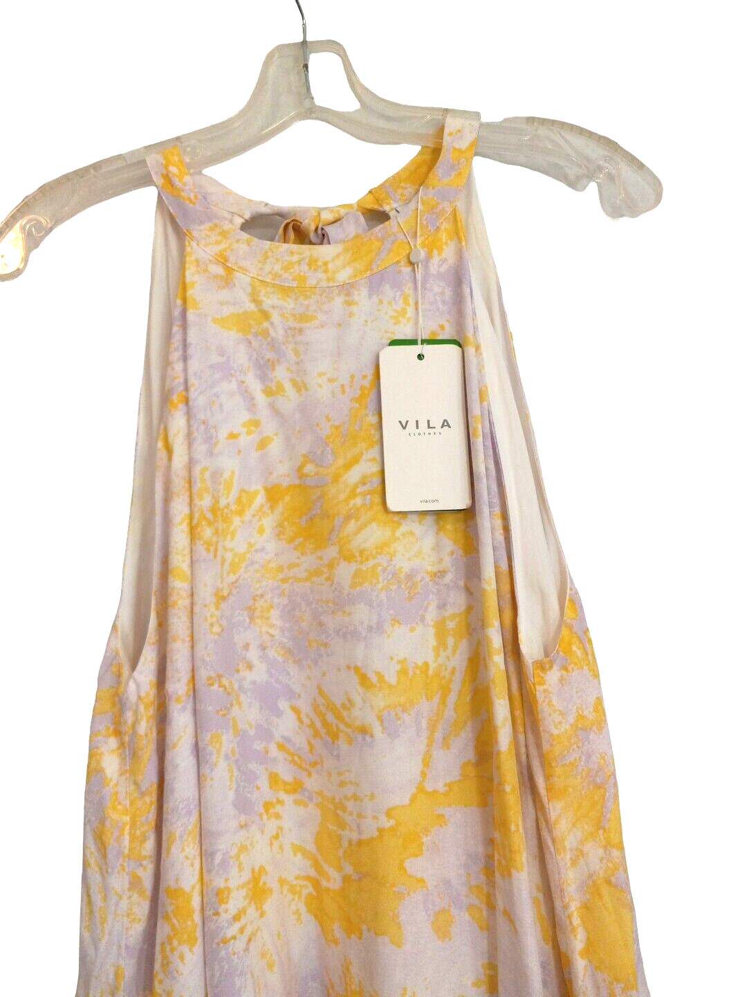 NWT VILA Maxi Dress M Yellow White Floral Halter Open Tie Back Lined Summer