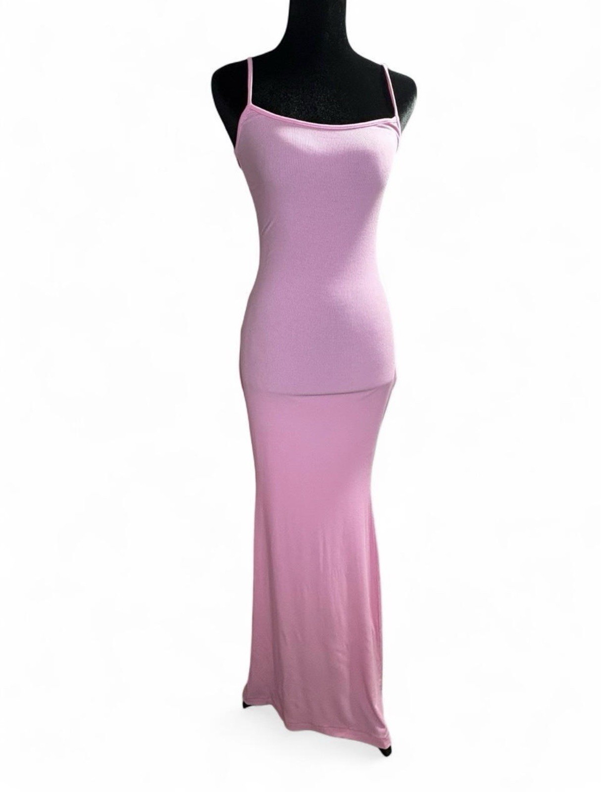 Skims Pink Soft Lounge Long Slip Dress Size L Maxi, Ribbed, Stretchy