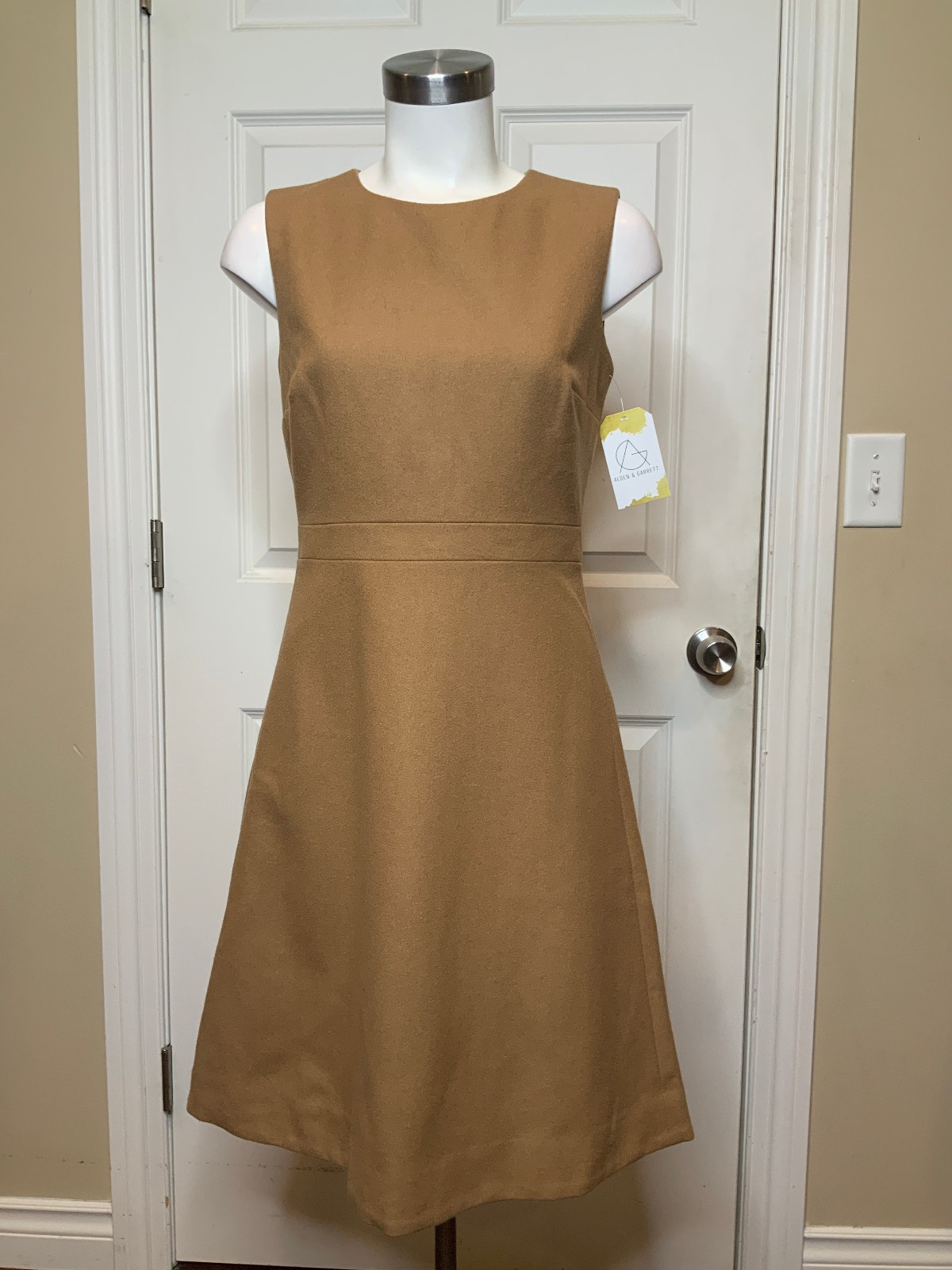 J. Crew Brown Wool Blend High Round Neck Sleeveless A-Line Structured Dress, 2