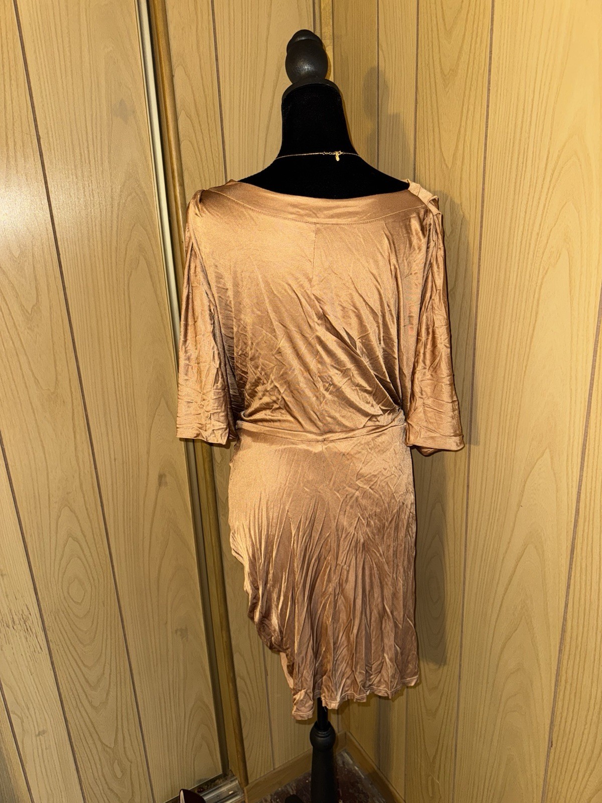 Boston Proper Bronze Ruched Satin Cocktail Dress | Draped V-Neck | Party Wedding