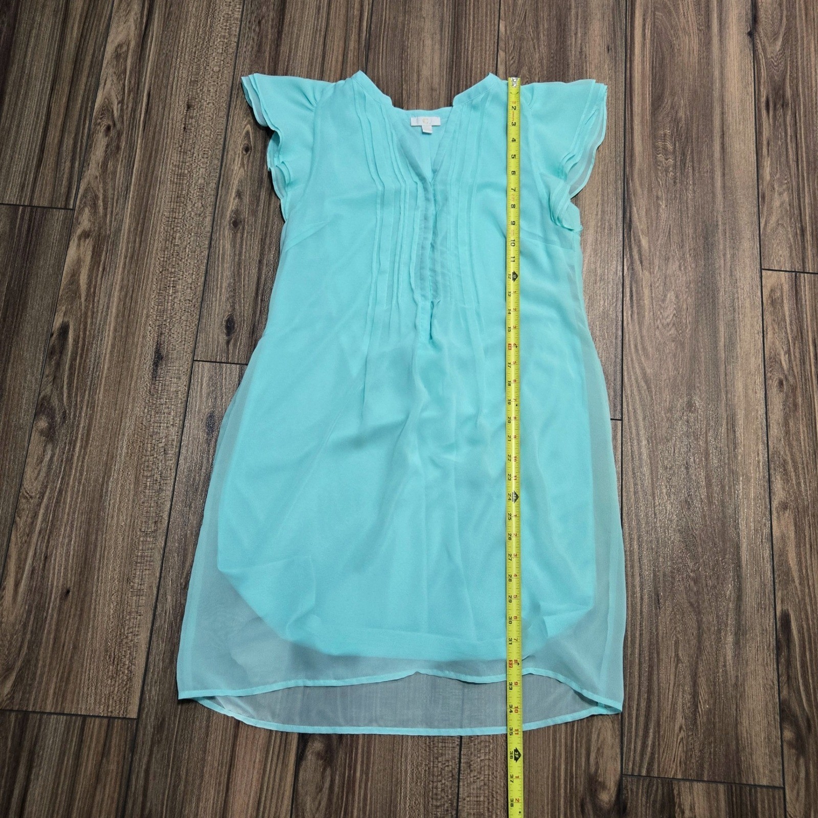 Charming Charlie Mint Aqua Pintuck Flutter Sleeve Chiffon Mini Dress Tunic S