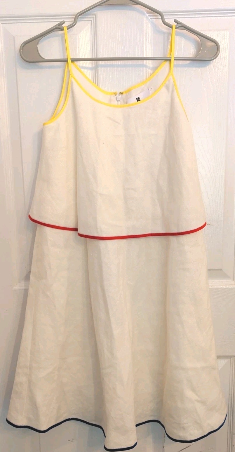 Lisa Perry Tiered 100% Linen Off White Midi Dress Made NY Whimsical Retro Sz 0