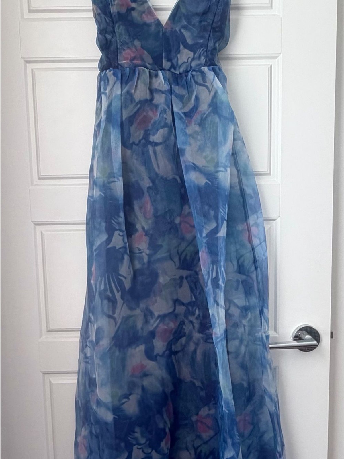 Lulu’s Blue Floral Watercolor Maxi Dress-Med