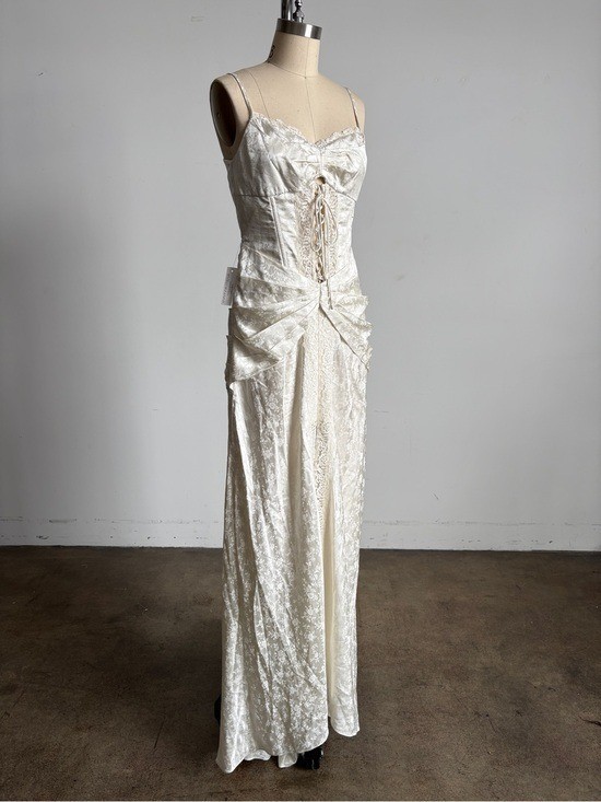 $729 NWT For Love And Lemons “Ophelia” Lace-Up Maxi Gown in Ivory Sz 4
