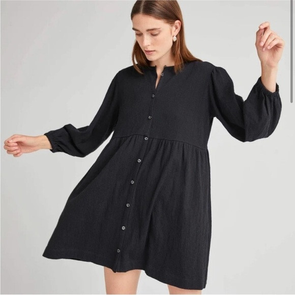 Richer Poorer black textured long sleeve button front dress XS cloud weave