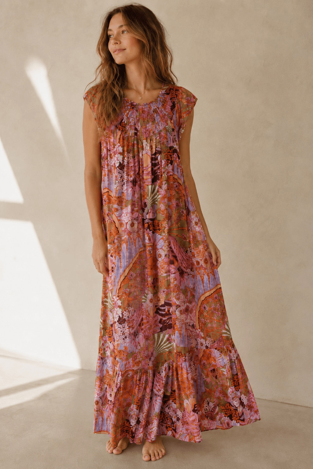 By Anthropologie Arielle Sleep Maxi Dress Modal Floral Colorful Small #1100