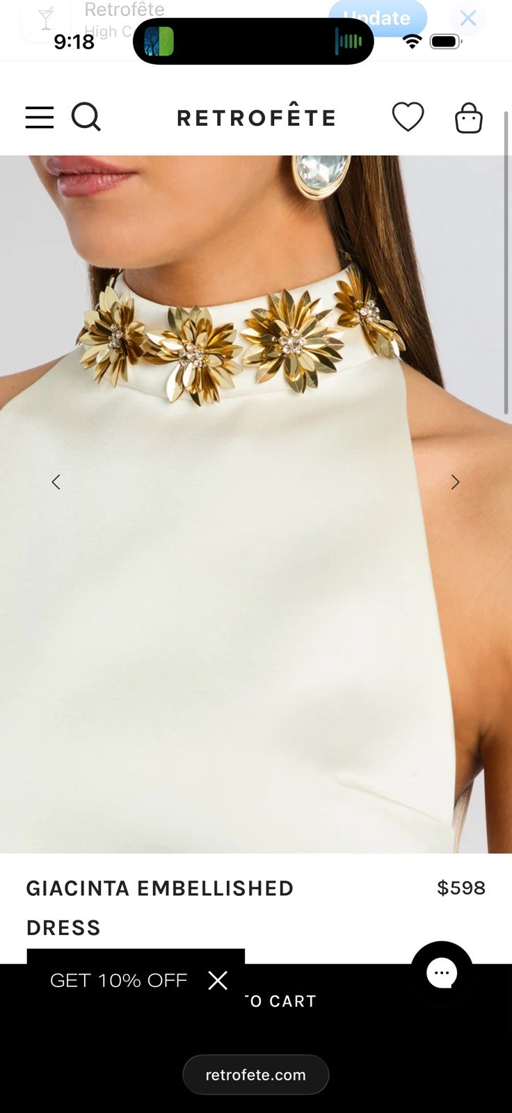 Retrofête Giacinta Embellished Dress Cream Gold Sz M Retail $598 Worn Once Ivory