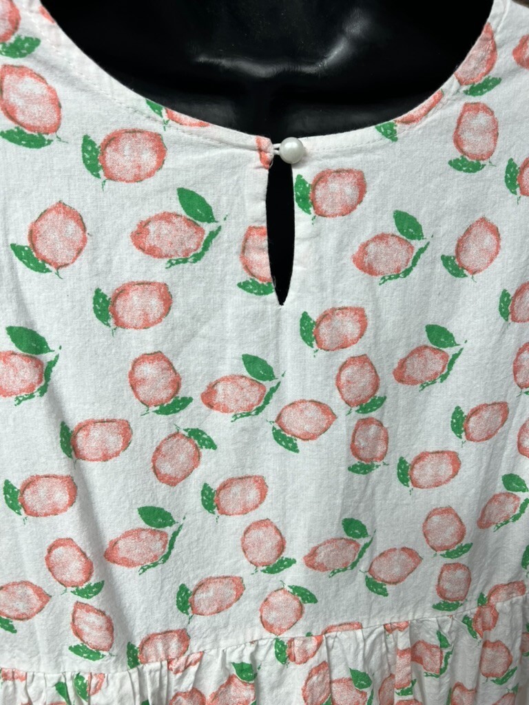 Smocked Dress Peach all Over Print Long Sleeve Keyhole Collar Layered Lined 32in