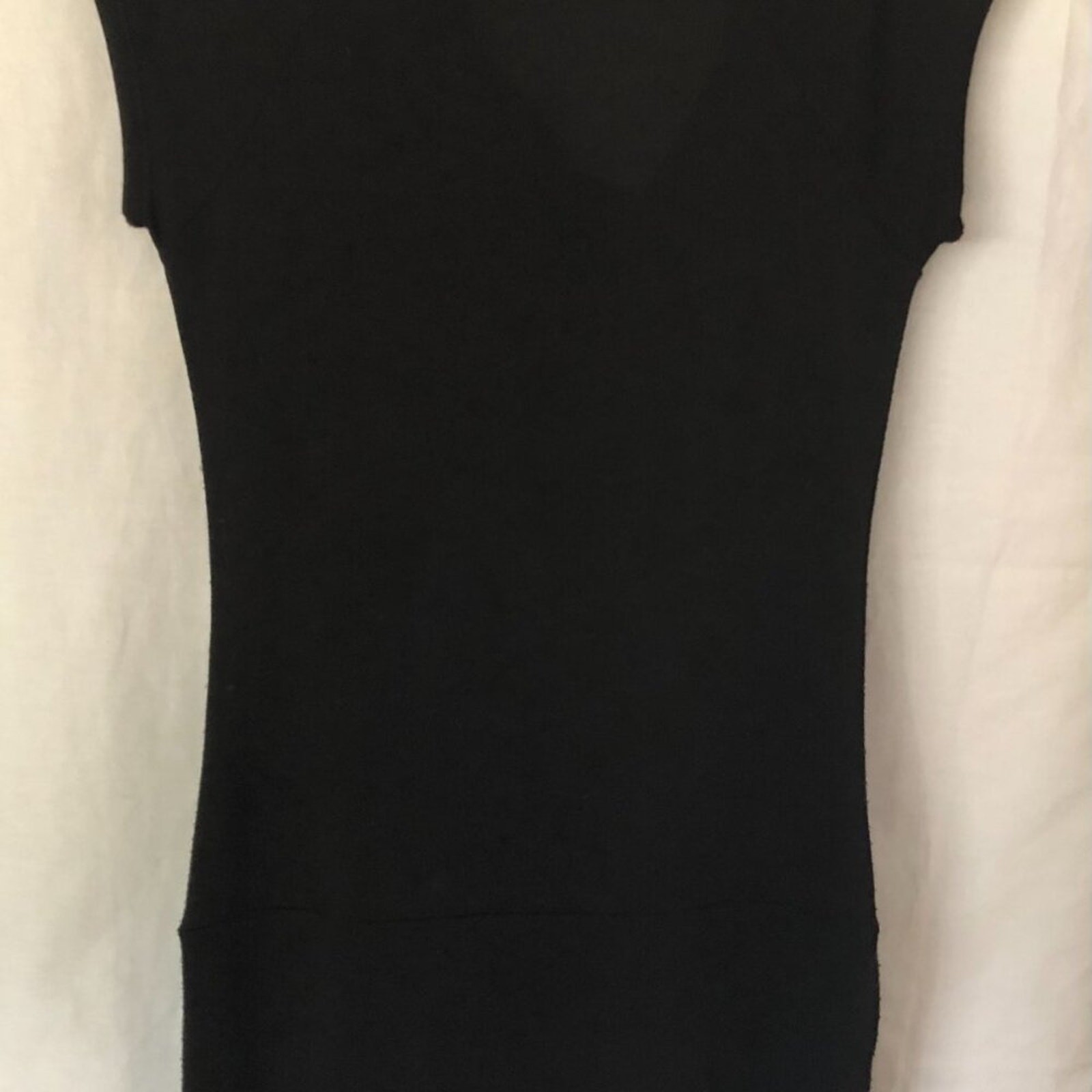 Bella D Black Sweater Dress with Attached Black Belt at Hips Stretch Sz L