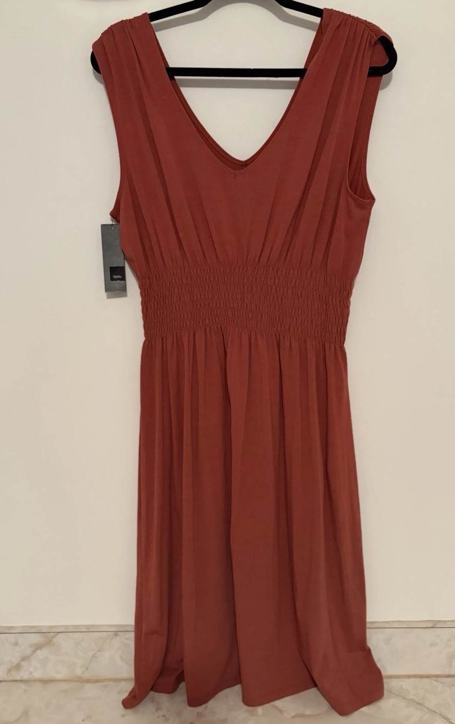 Mossimo Solid V-Neck Sleeveless Boho Smocked Waist Midi Dress Size XL NEW