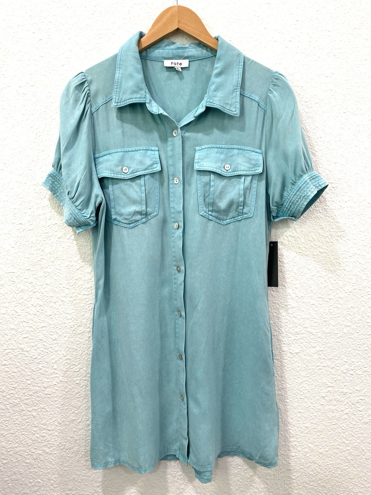 Fate Washed Front Two Pocket Shirt Dress Turquoise Women’s Size Small NWT Summer