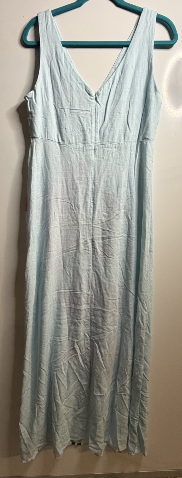 NWT Paper Heart Linen Blend Blue Pink Floral Maxi Sleeveless Dress Size M