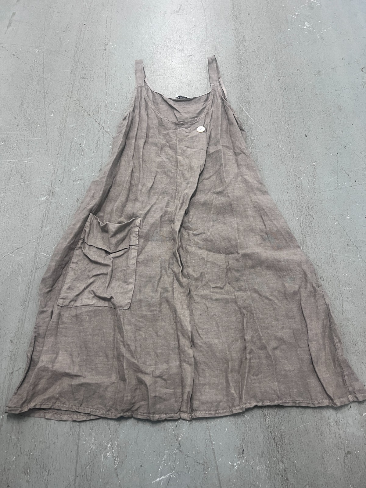 Puro Lino Tank Dress Women L? 32″ Chest Taupe Linen Sleeveless Oversized Coastal