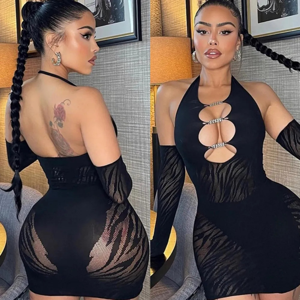 Fishnet Short Dress Sexy Lingerie For Women Wrap Hip Skirt Babydoll Sleepwear