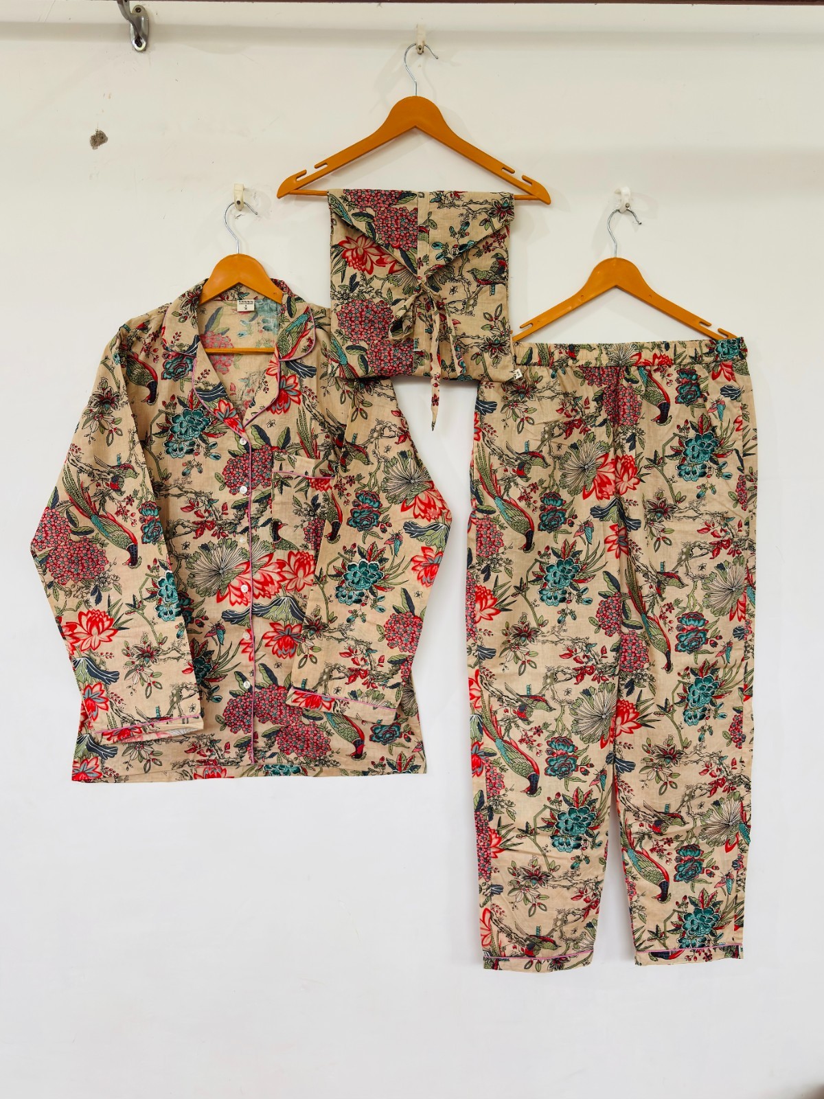 Floral Print Cotton Pajama Set:Summer Loungewear night wear for woman’s giftitem